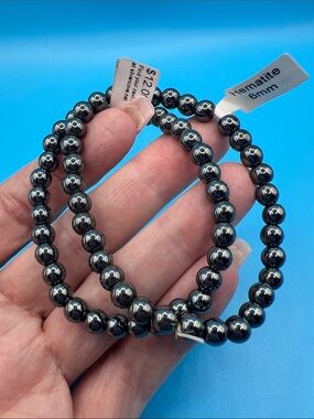 Hematite 6mm Beaded Stretch Bracelet - Hematite